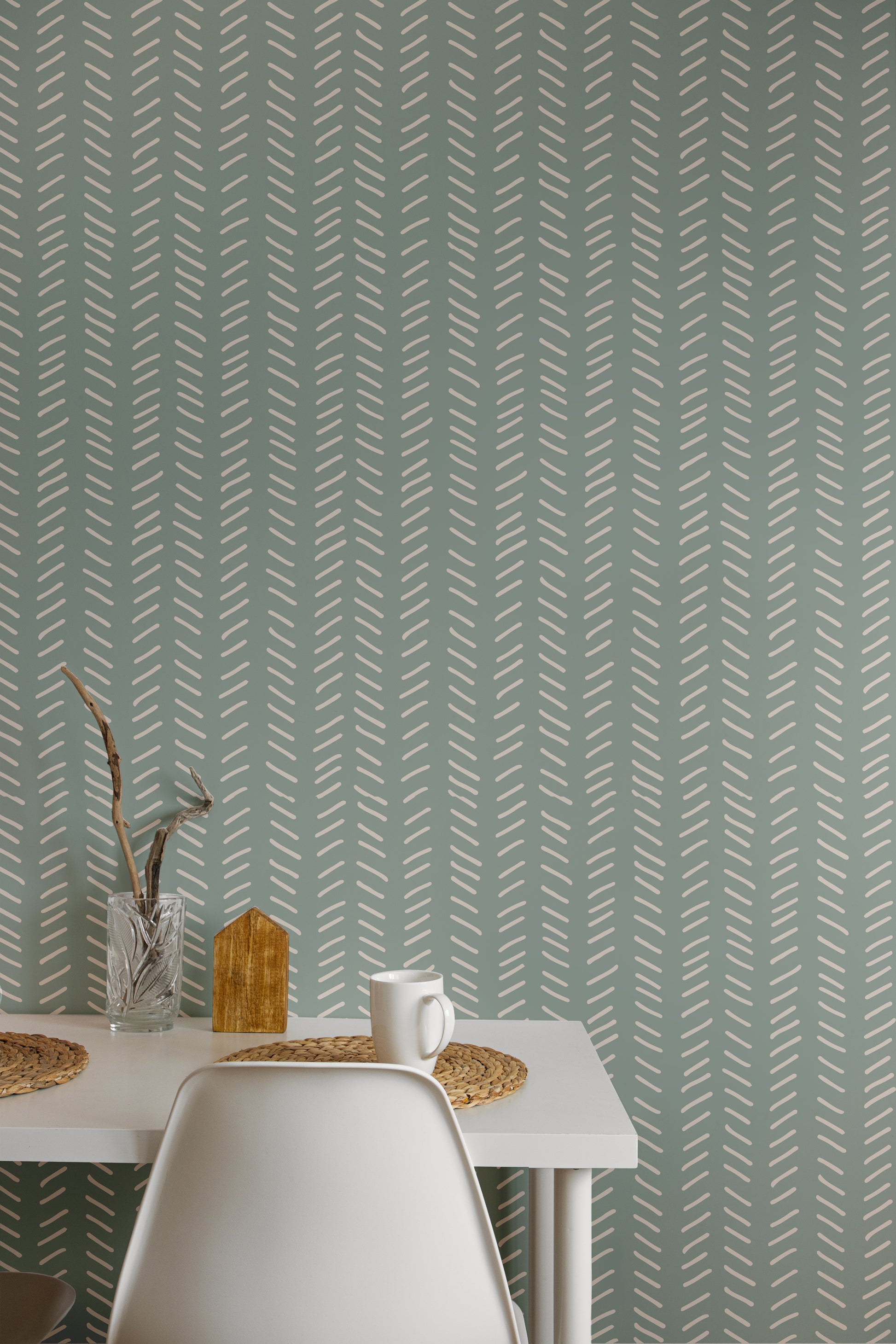 Aqua Mudcloth peel and stick wallpaper room mockup