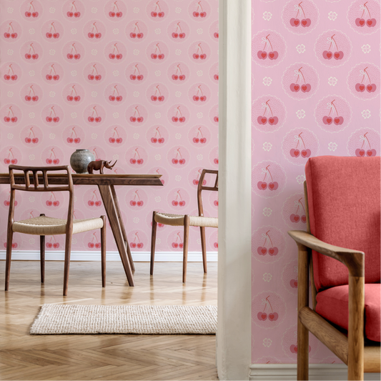 Audrey's Cherry Trees in Pink and Red Wallpaper