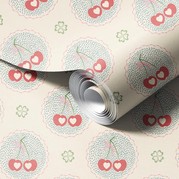 Audrey's Cherry Trees in Light Red and Blue Wallpaper