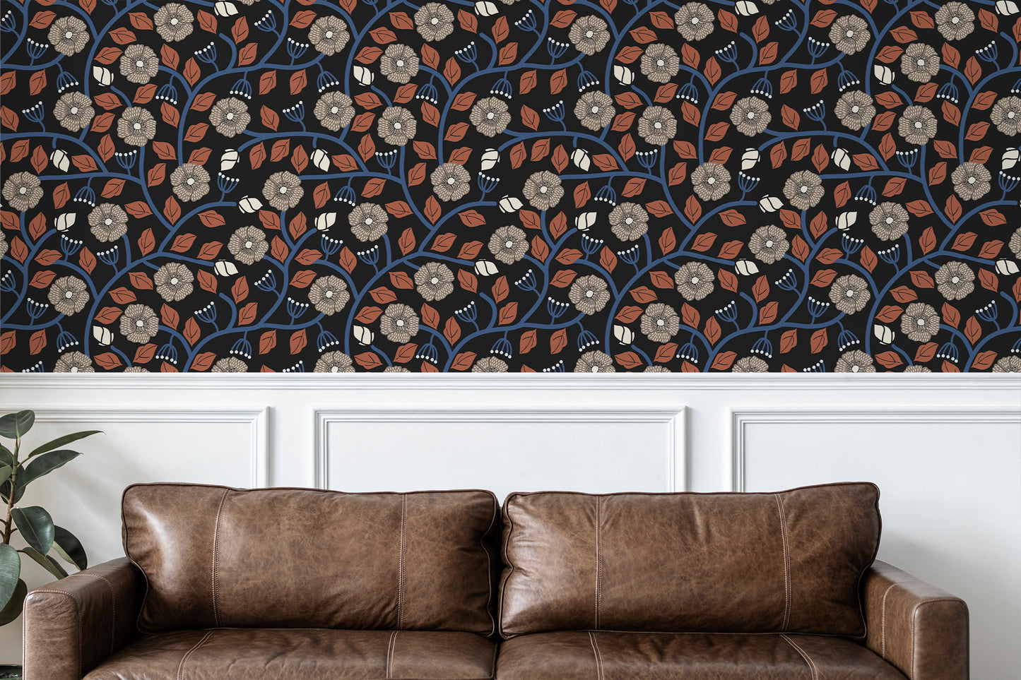 Autumnal Vines peel and stick wallpaper room mockup