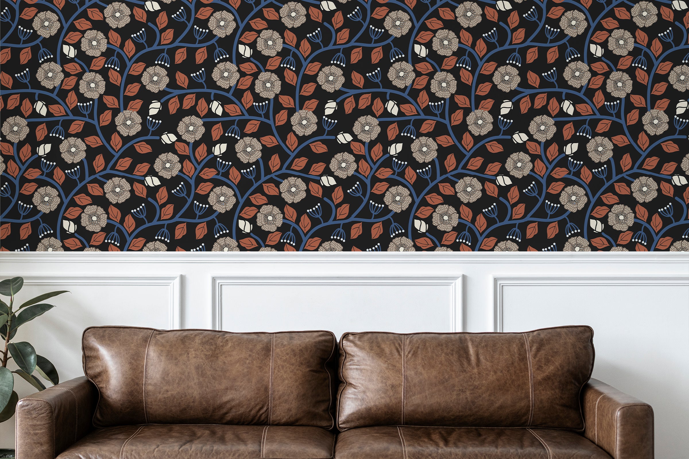 Autumnal Vines peel and stick wallpaper room mockup