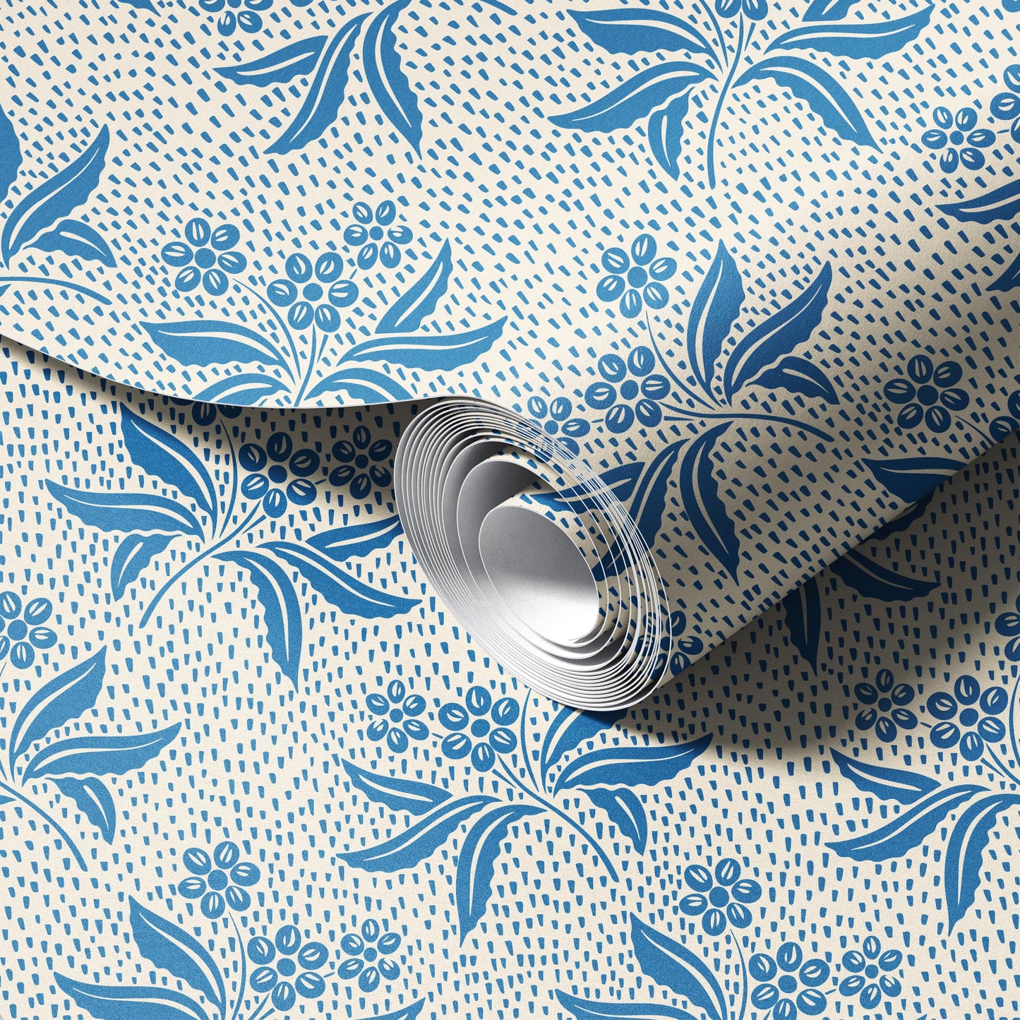 Audrey's Cottage Garden in Delft Blue and Cream Wallpaper
