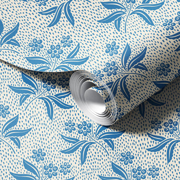 Audrey's Cottage Garden in Delft Blue and Cream Wallpaper