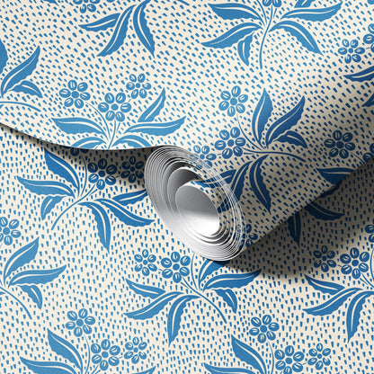 Audrey's Cottage Garden in Delft Blue and Cream Wallpaper