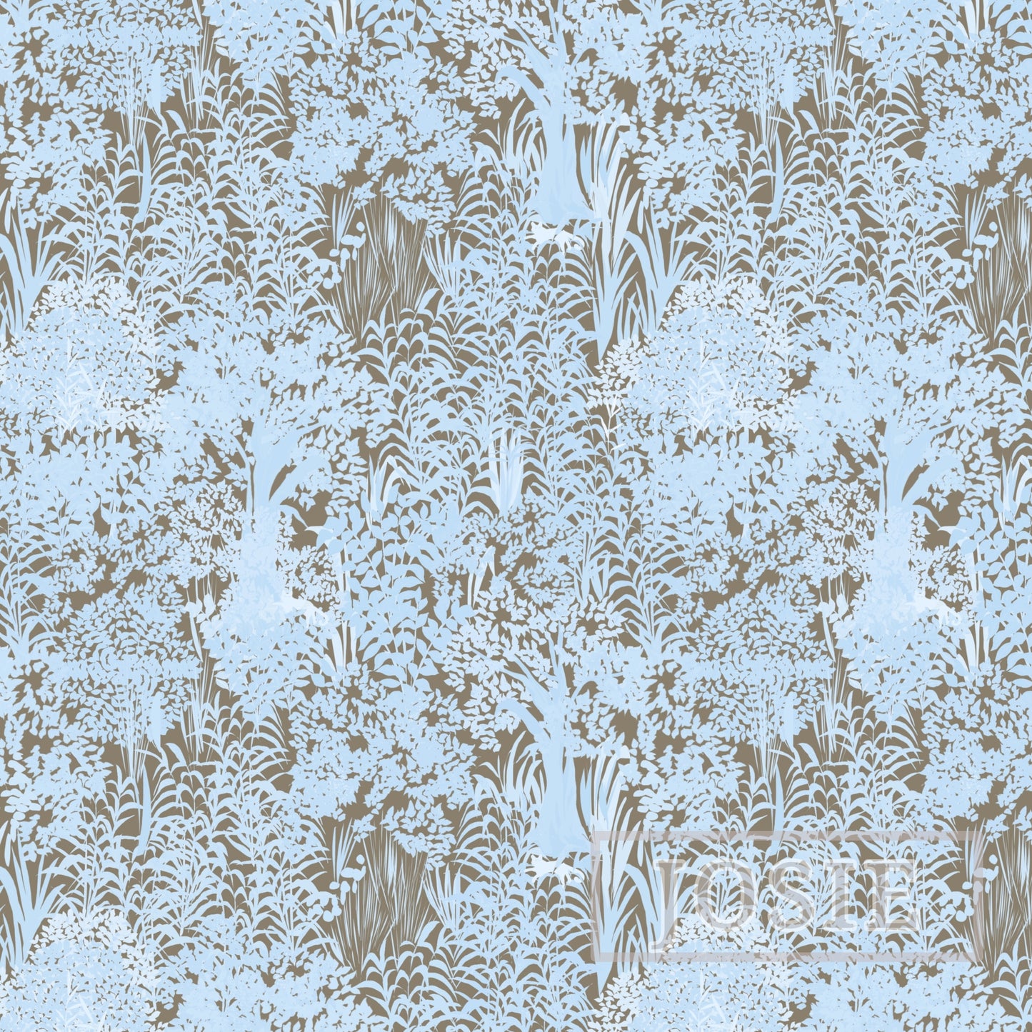 Decorative pattern with brown and white design on a light blue background