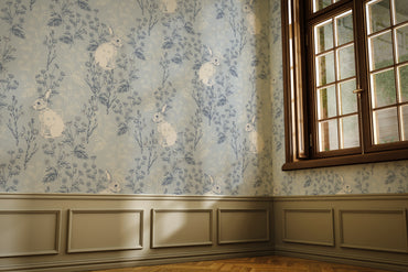 Backyard Rabbits Peel and Stick Wallpaper Sample - Animals, Art Nouveau, Floral