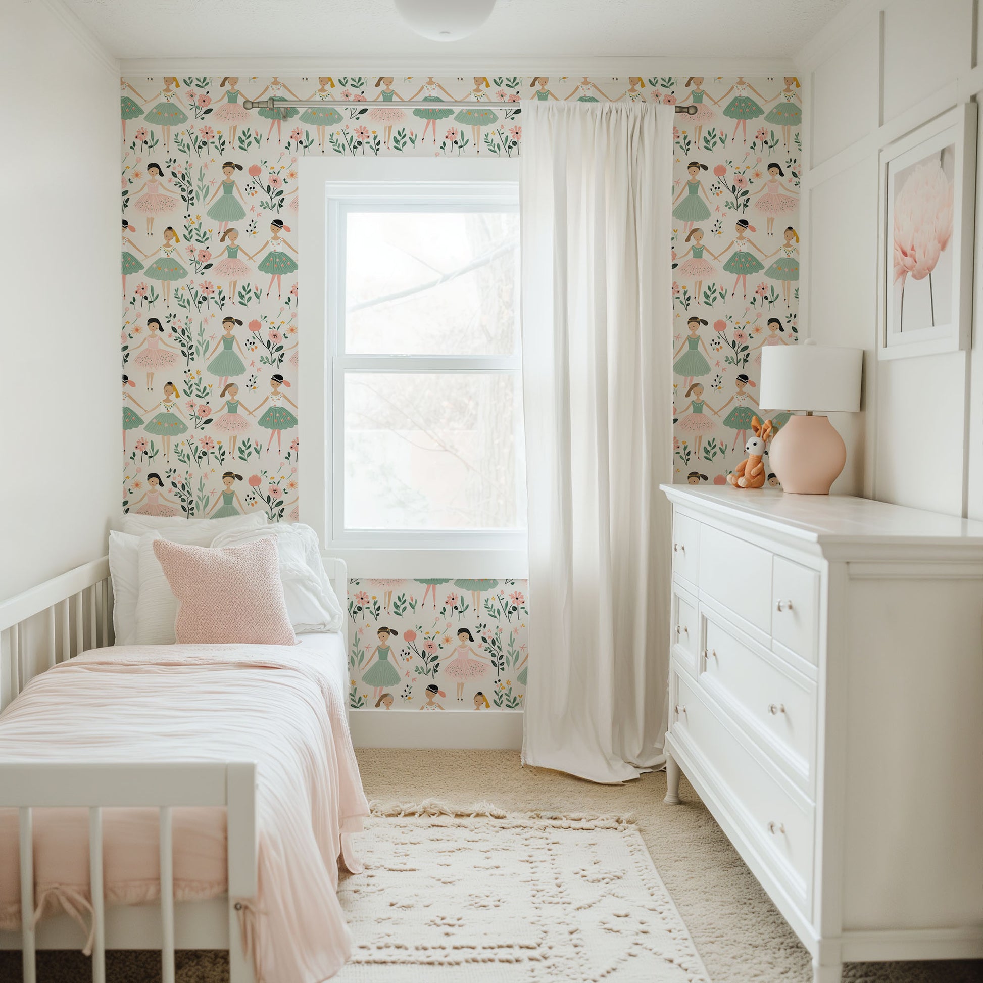 Ballerina peel and stick wallpaper room mockup