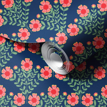 Blanket Flower Navy Blue Wallpaper