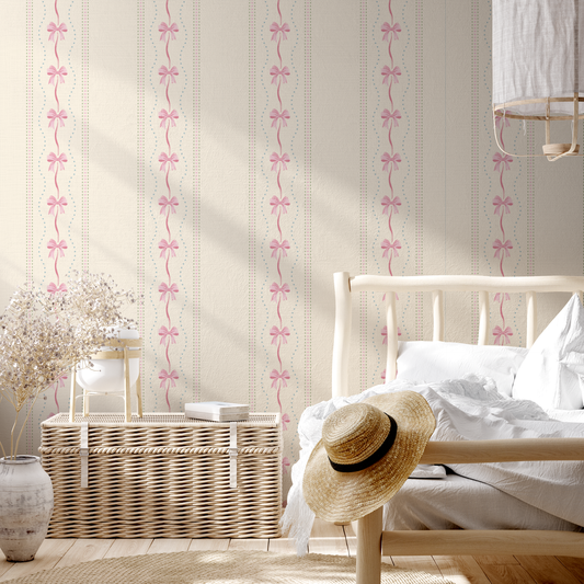 Preppy Bows in Pink and Cream Wallpaper