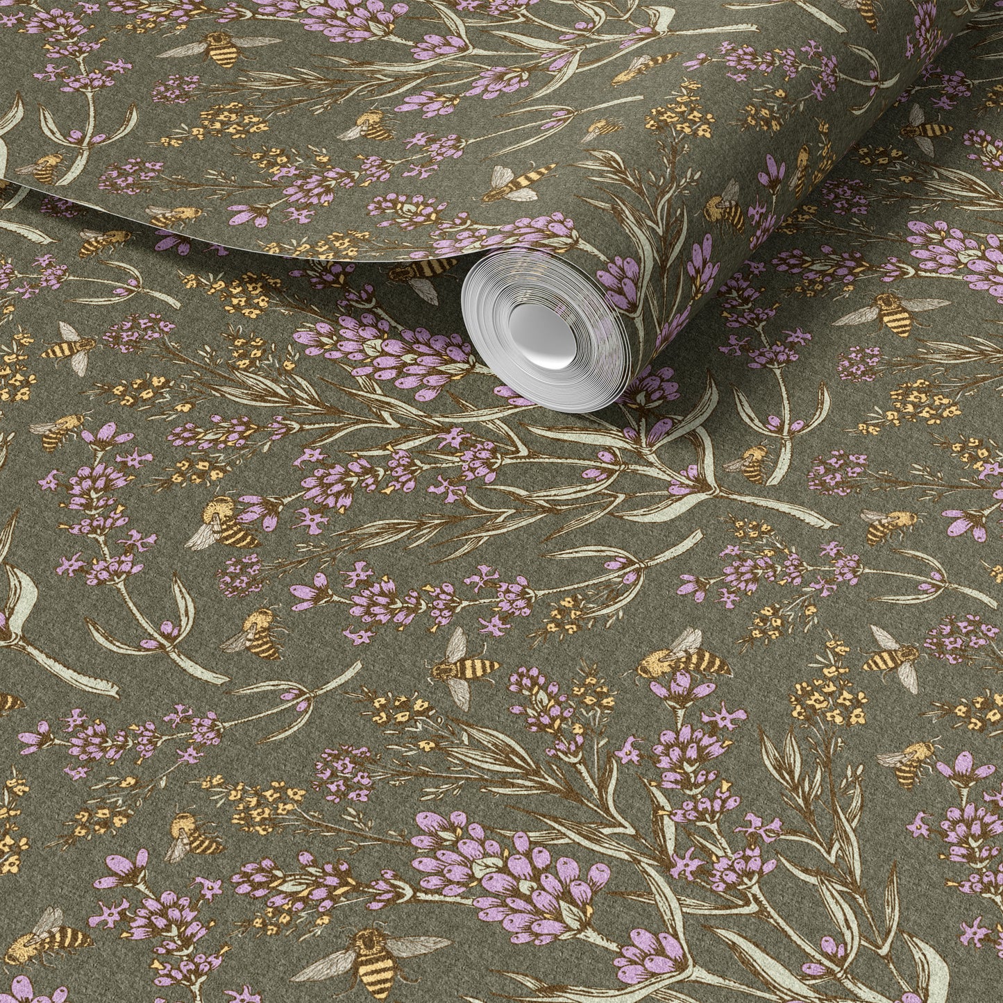 Bee and Lavender peel and stick wallpaper room mockup