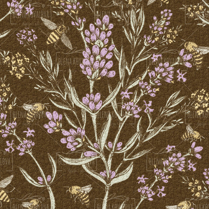 Bee and Lavender Brown peel and stick wallpaper pattern detail