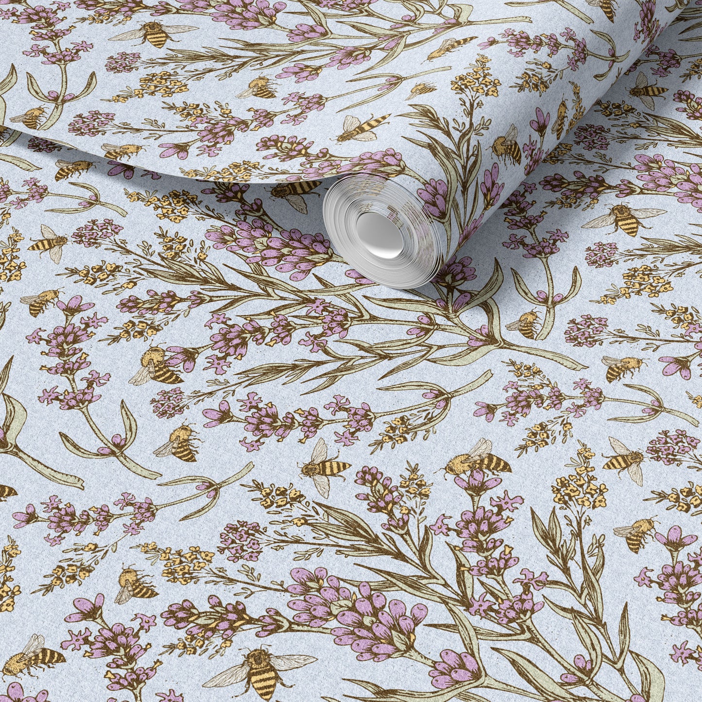 Bee and Lavender peel and stick wallpaper room mockup