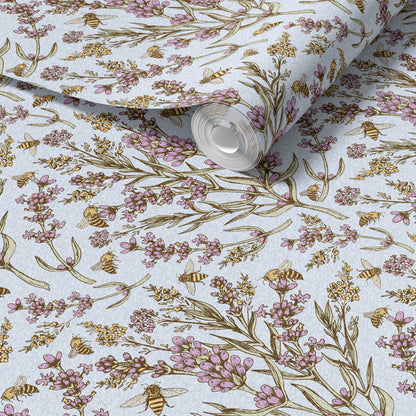 Bee and Lavender peel and stick wallpaper room mockup