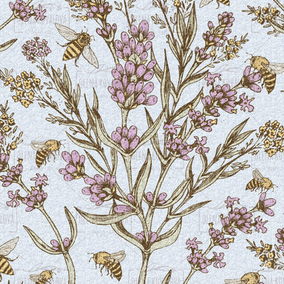 Bee and Lavender Fog Blue peel and stick wallpaper pattern detail