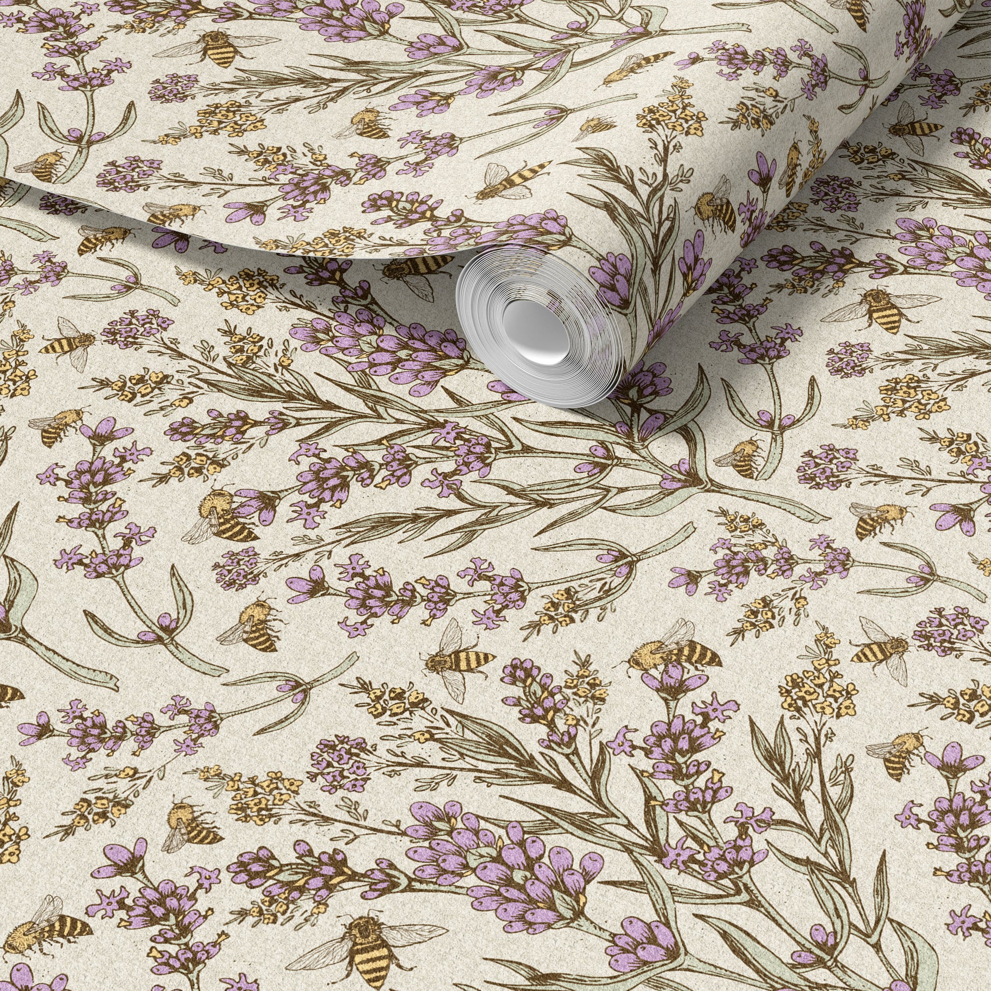Bee and Lavender peel and stick wallpaper room mockup