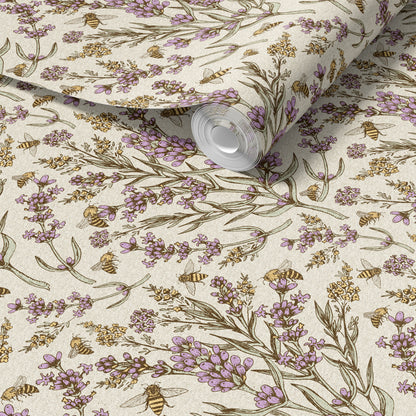 Bee and Lavender peel and stick wallpaper room mockup