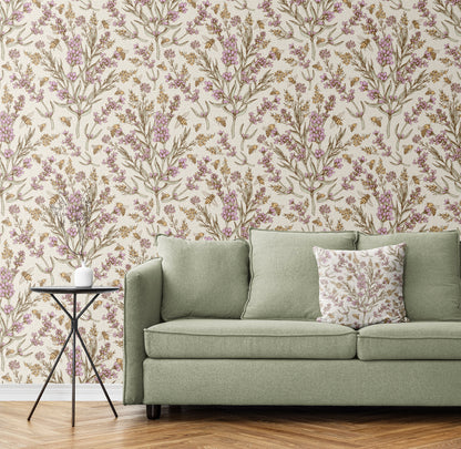 Bee and Lavender peel and stick wallpaper room mockup