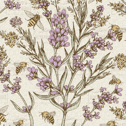 Bee and Lavender Natural peel and stick wallpaper pattern detail