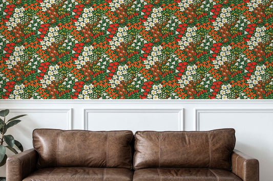 Bees in the Garden Peel and Stick Wallpaper - Floral, Flowers, Garden