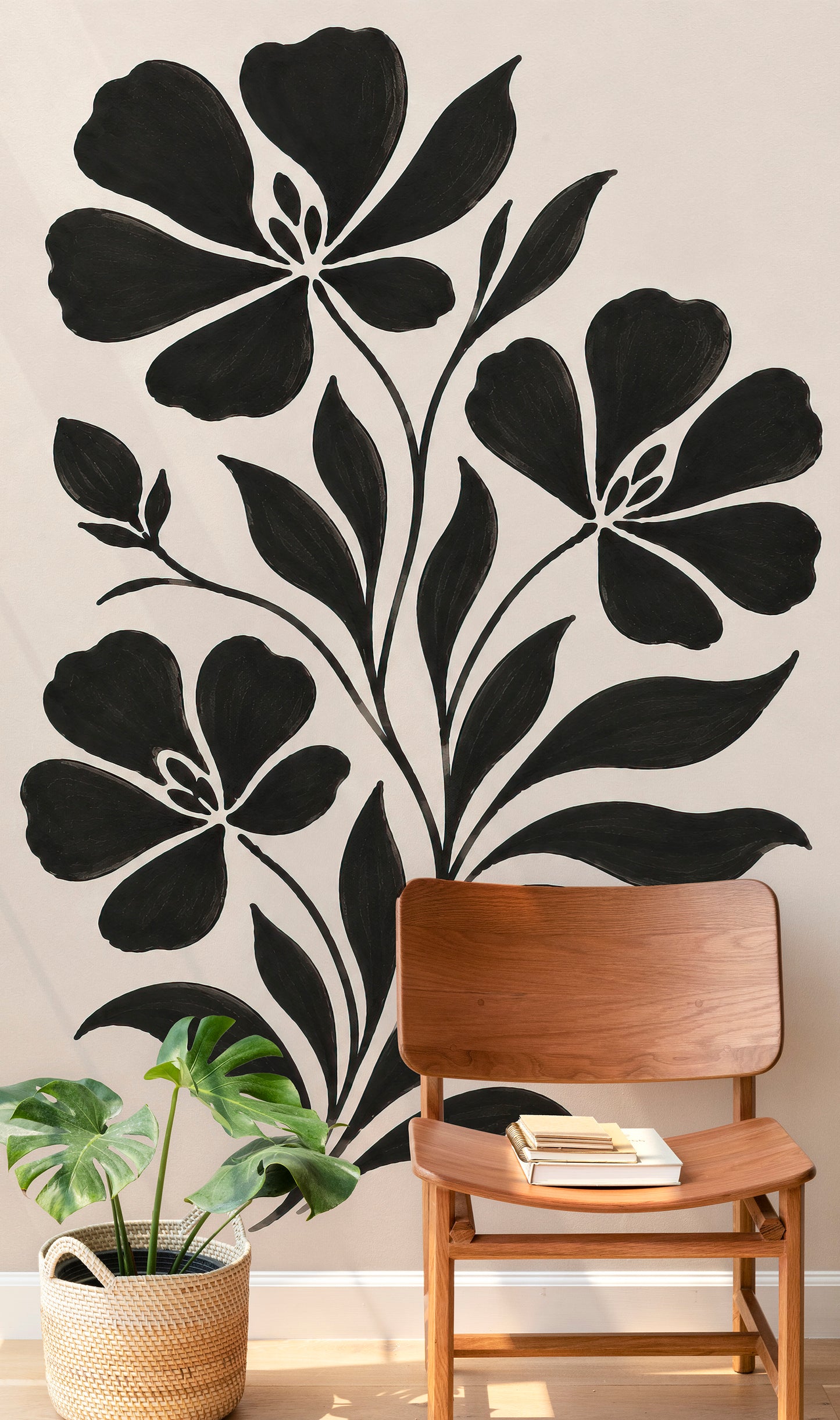 Black Ink Bloom Peel and Stick Wall Mural