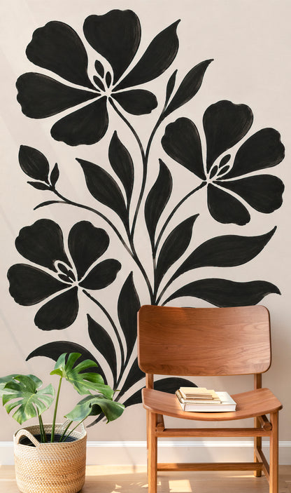 Black Ink Bloom Peel and Stick Wall Mural