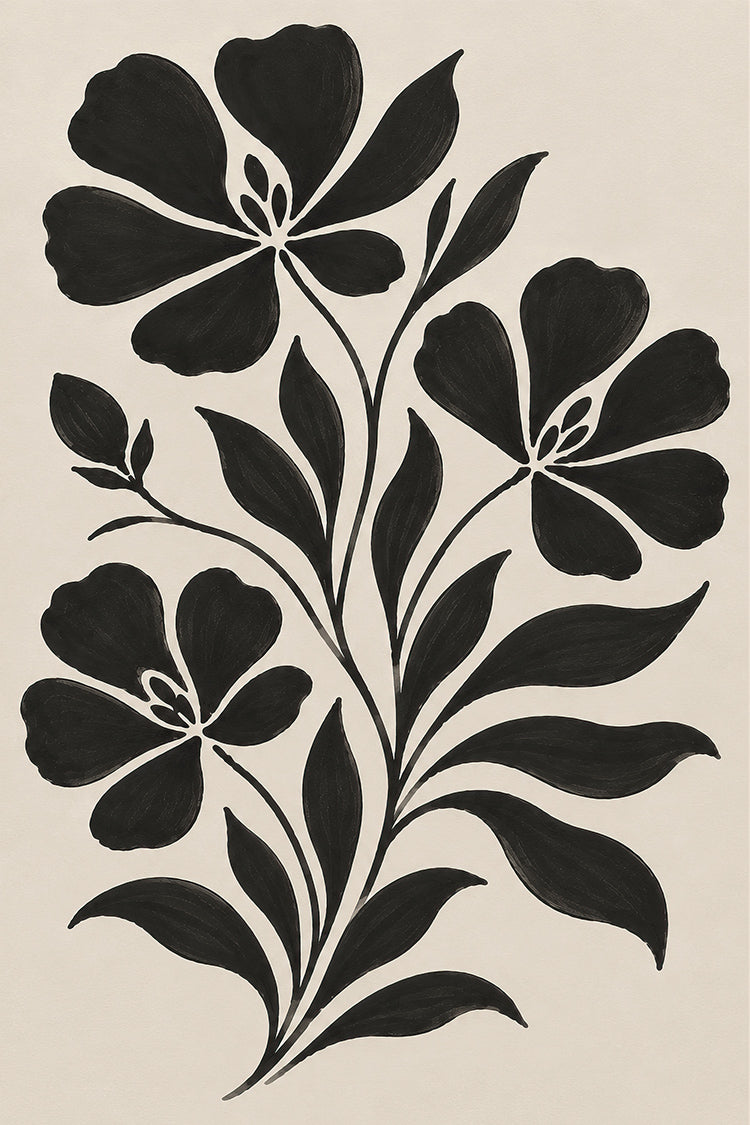 Black Ink Bloom Peel and Stick Wall Mural