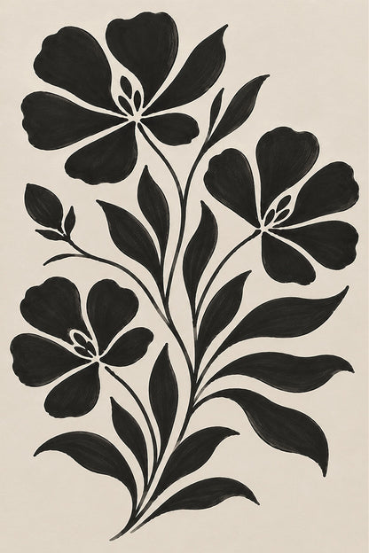 Black Ink Bloom Peel and Stick Wall Mural