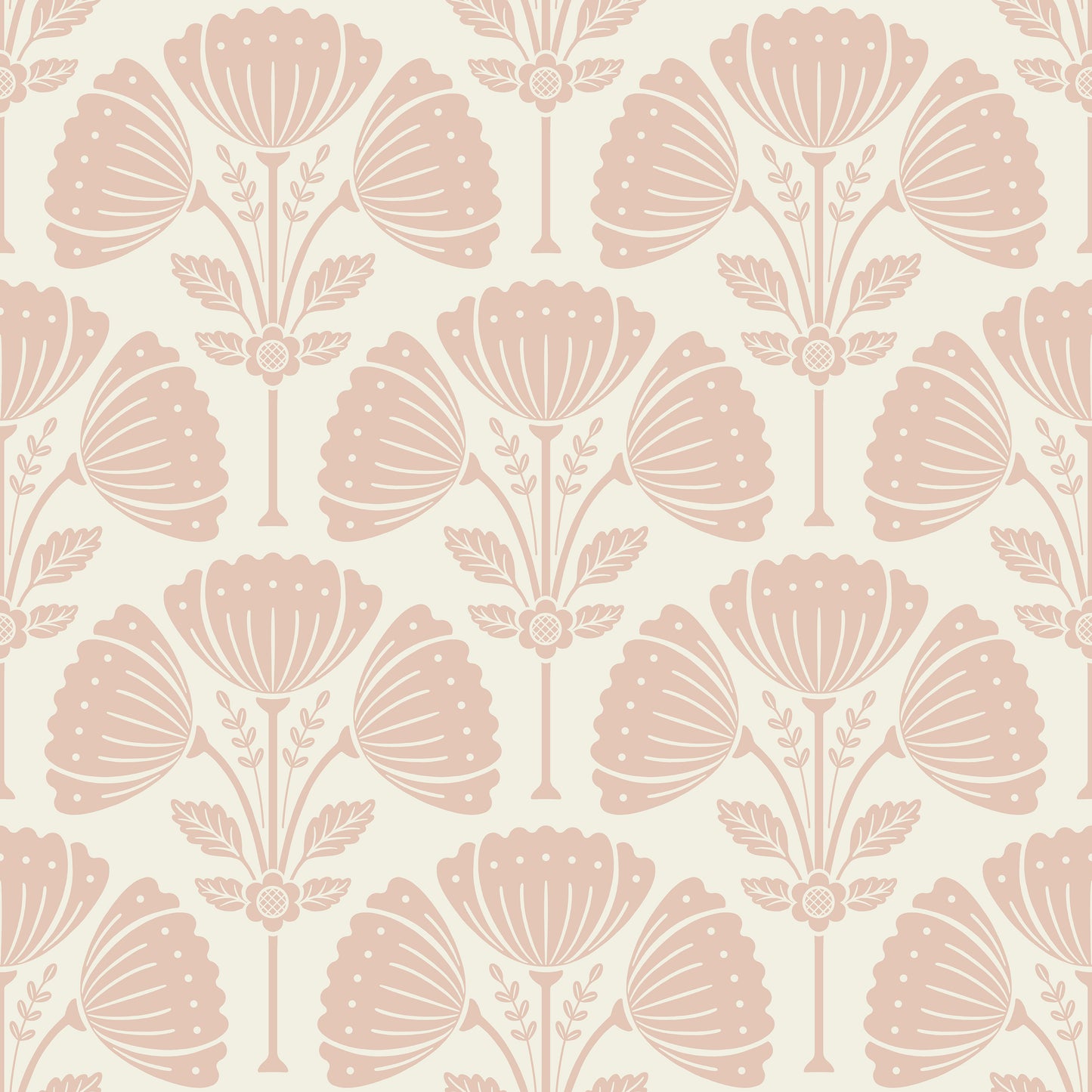Patterned wallpaper with pink floral design on a light pink background