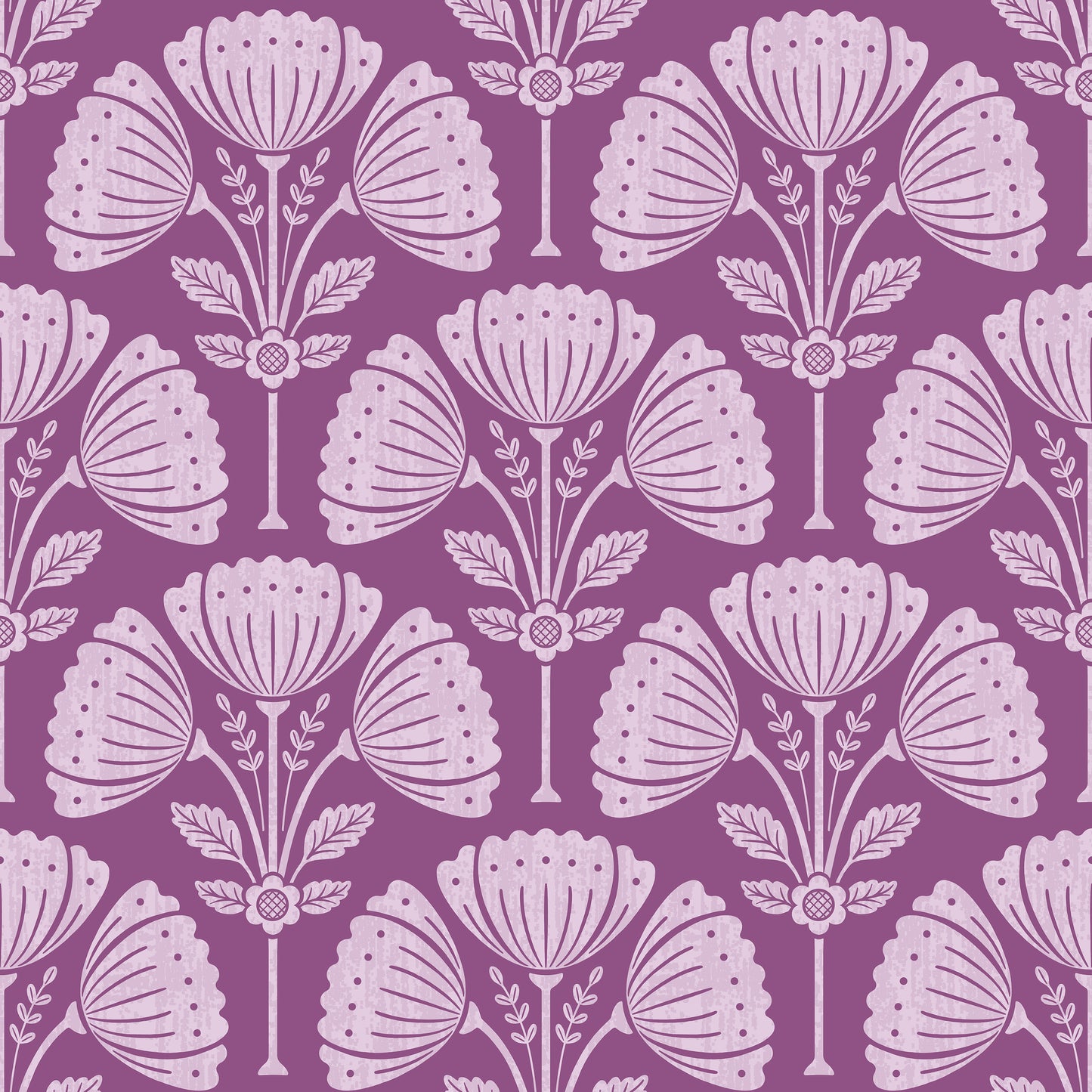 Pattern of stylized flowers in white on a purple background
