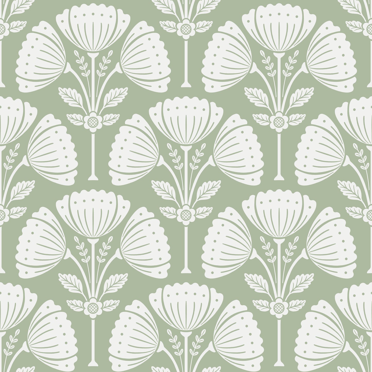 White floral pattern on a green background