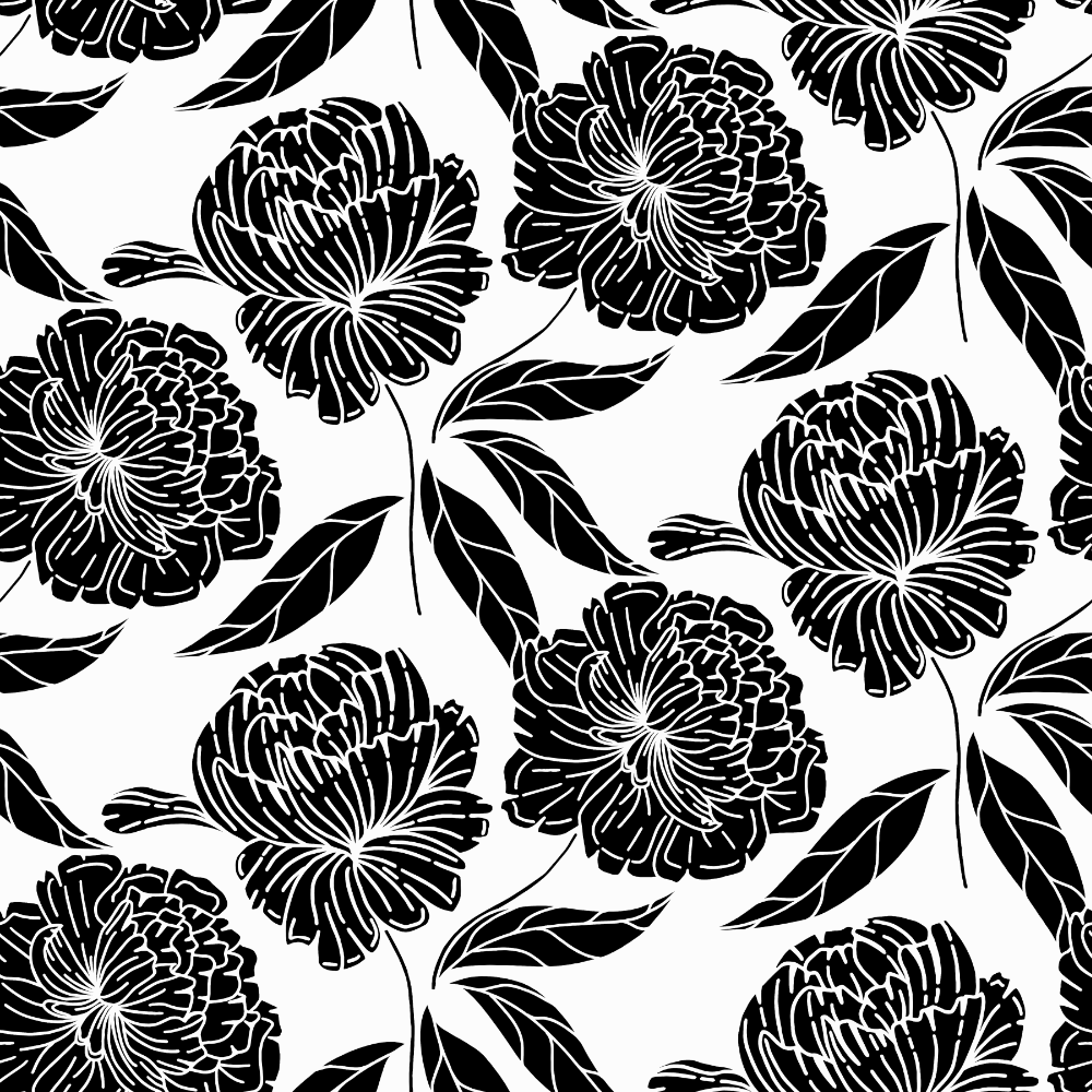 Black floral pattern on a white background