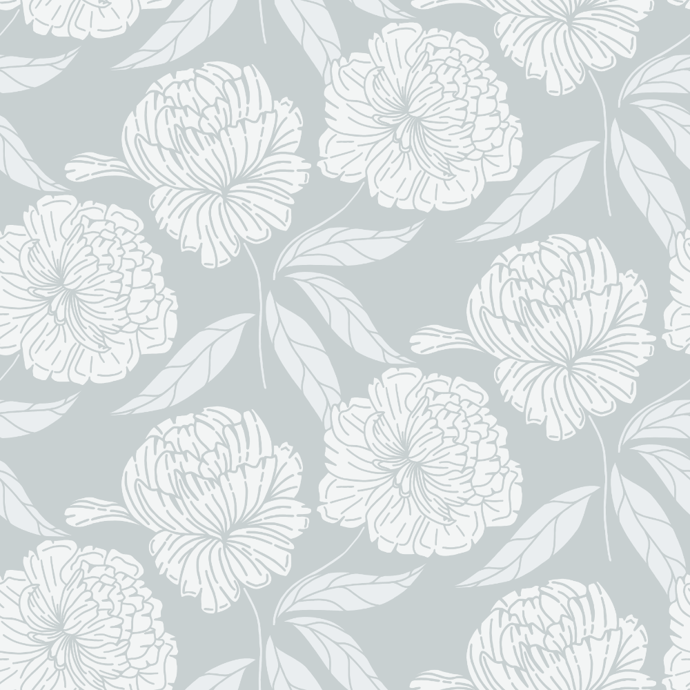 Floral pattern with white flowers and leaves on a light gray background
