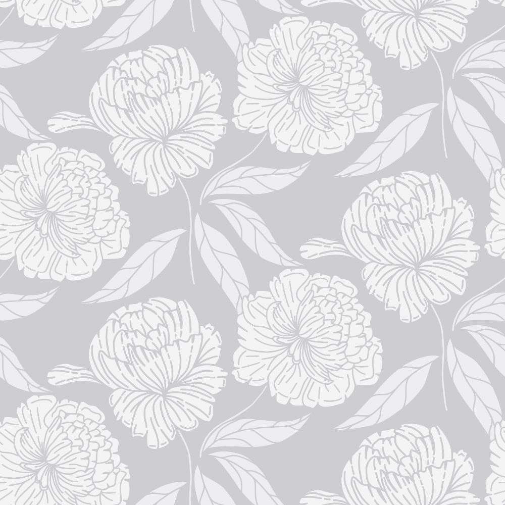 Floral pattern with white flowers and leaves on a gray background