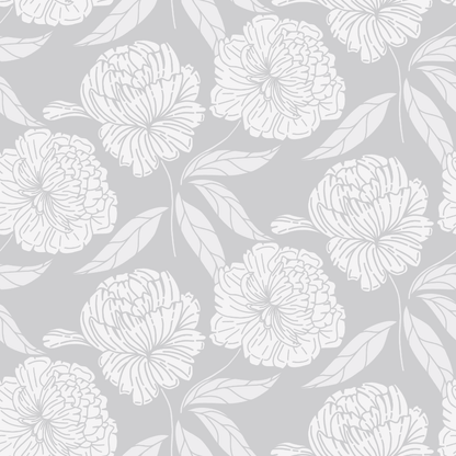 Floral pattern with white flowers and leaves on a gray background