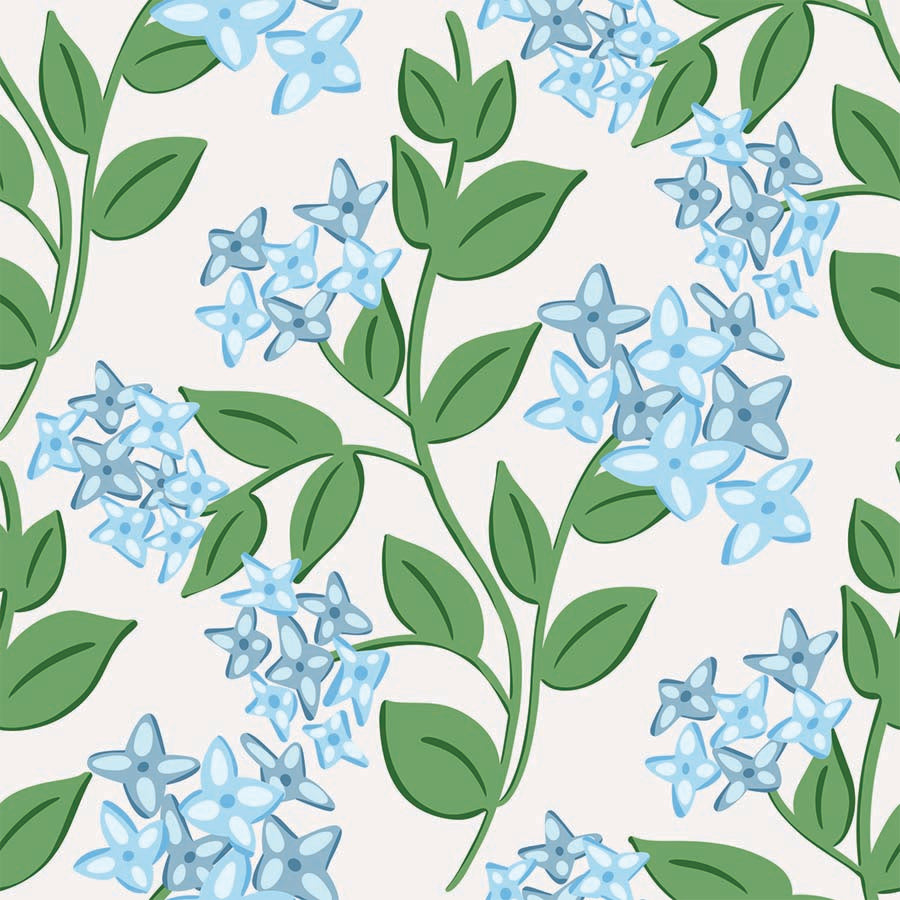 Blooming Hydrangeas Blue peel and stick wallpaper pattern swatch