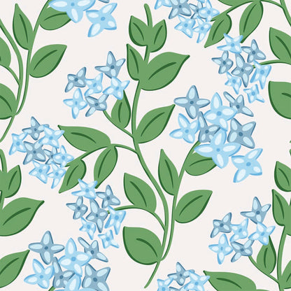 Blooming Hydrangeas Blue peel and stick wallpaper pattern swatch