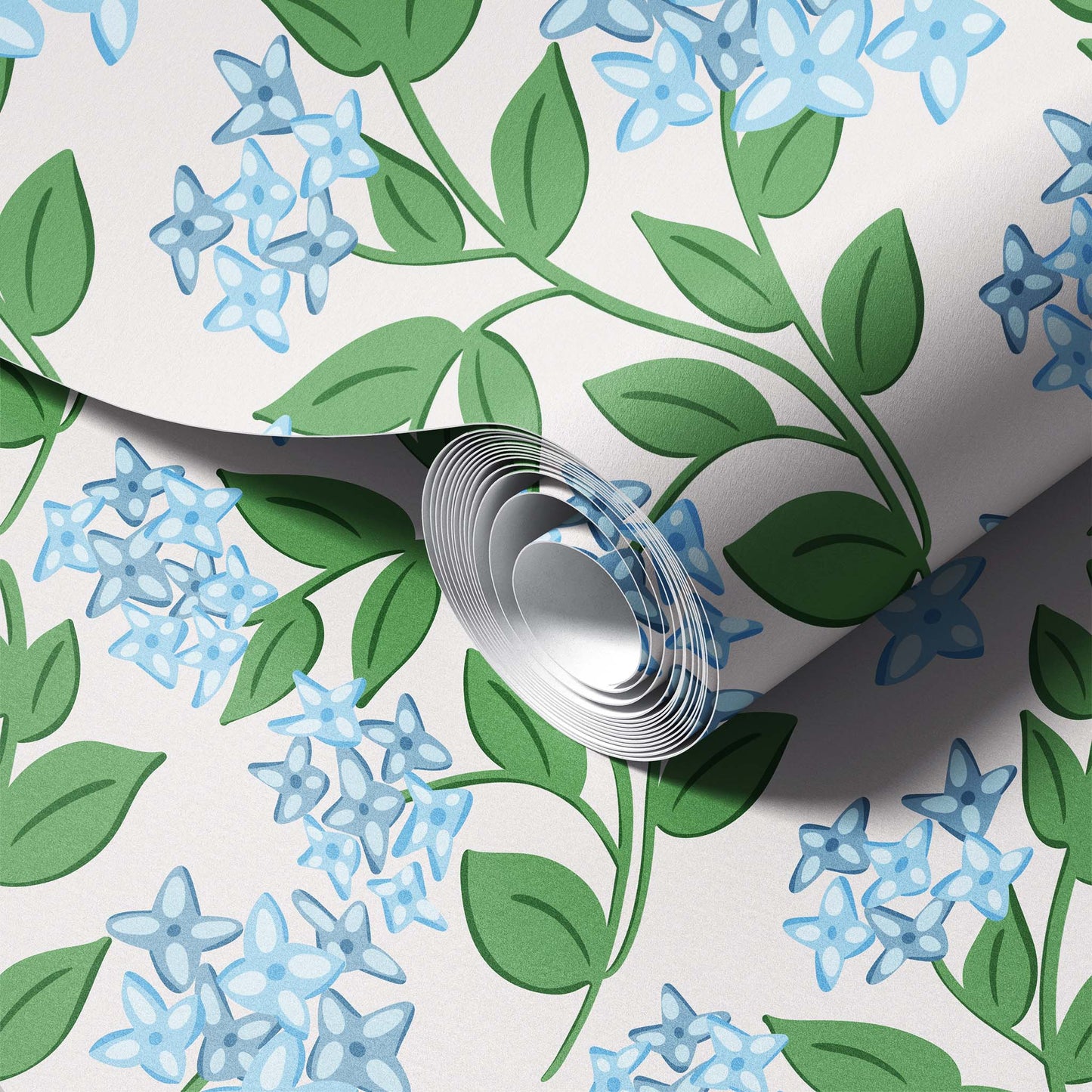 Blooming Hydrangeas Blue peel and stick wallpaper room mockup
