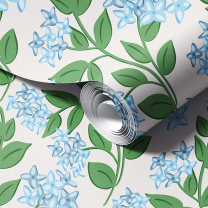 Blooming Hydrangeas Blue peel and stick wallpaper room mockup