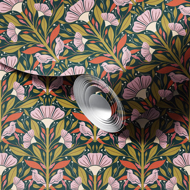 Blooms and Chirps Wallpaper