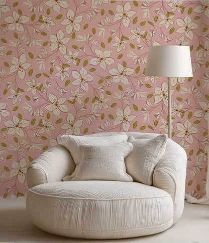 Blossom Soft Cozy Pink peel and stick wallpaper room mockup