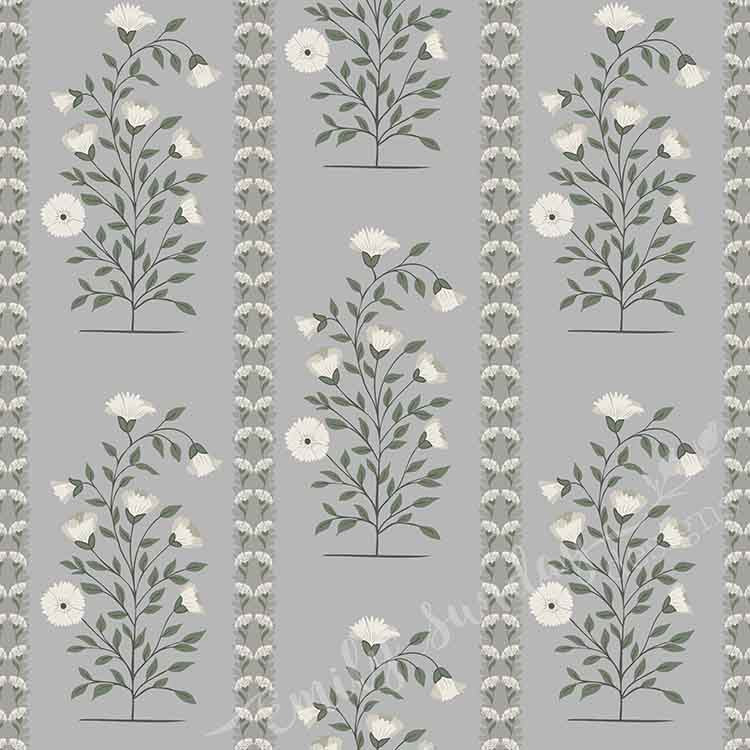 Boteh Paisley Stripe Gray peel and stick wallpaper pattern swatch