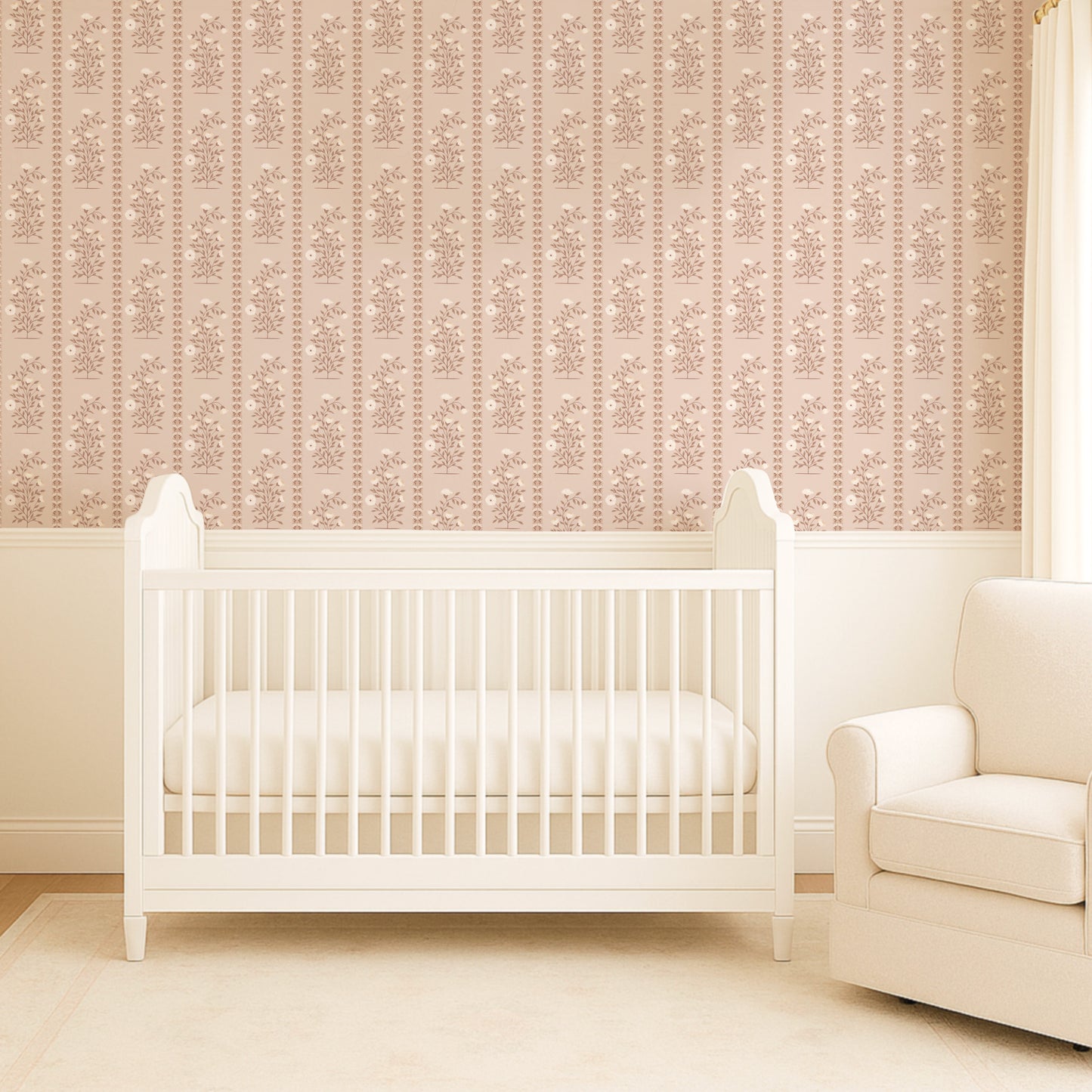 Boteh Paisley Stripe Beige peel and stick wallpaper room mockup