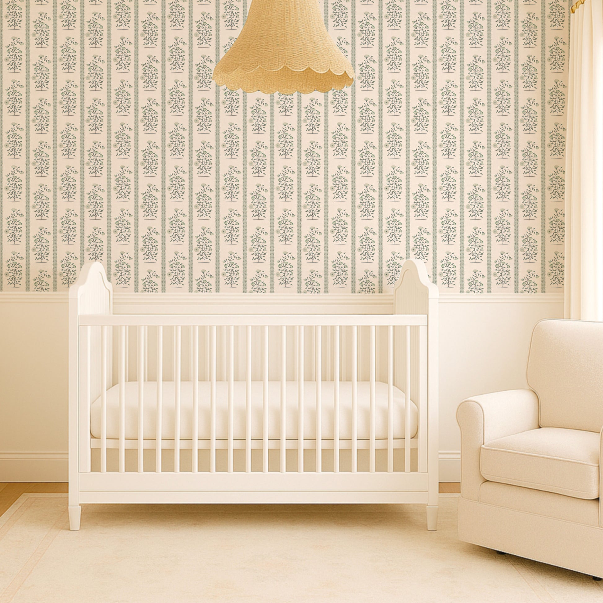 Boteh Paisley Stripe Blue peel and stick wallpaper room mockup