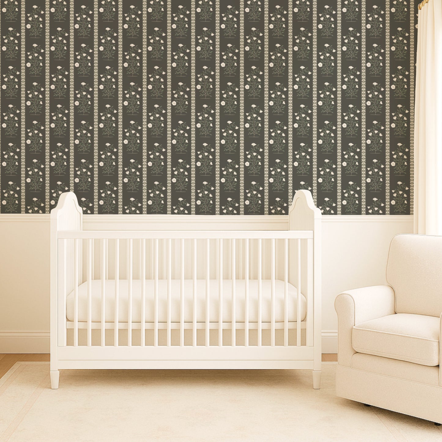 Boteh Paisley Stripe Warm Beige peel and stick wallpaper room mockup