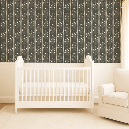 Boteh Paisley Stripe Warm Beige peel and stick wallpaper room mockup