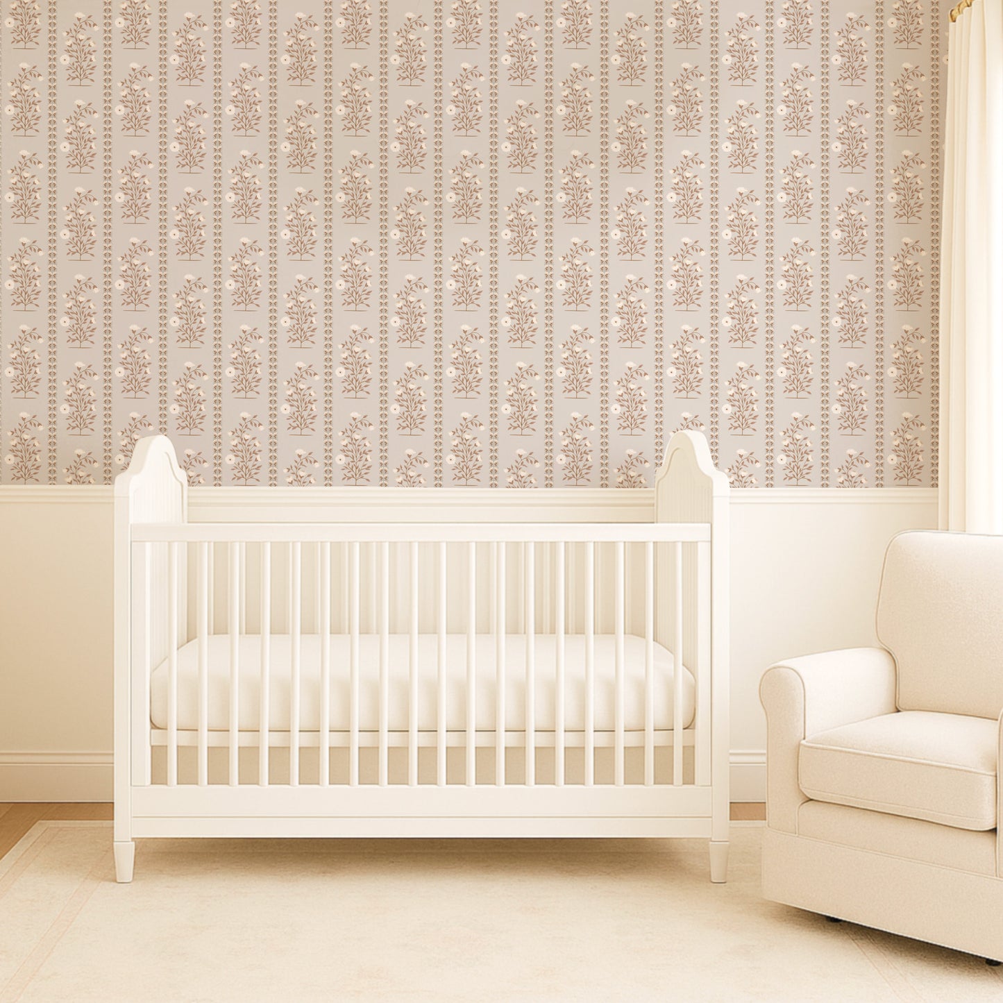 Boteh Paisley Stripe Light Gray peel and stick wallpaper room mockup