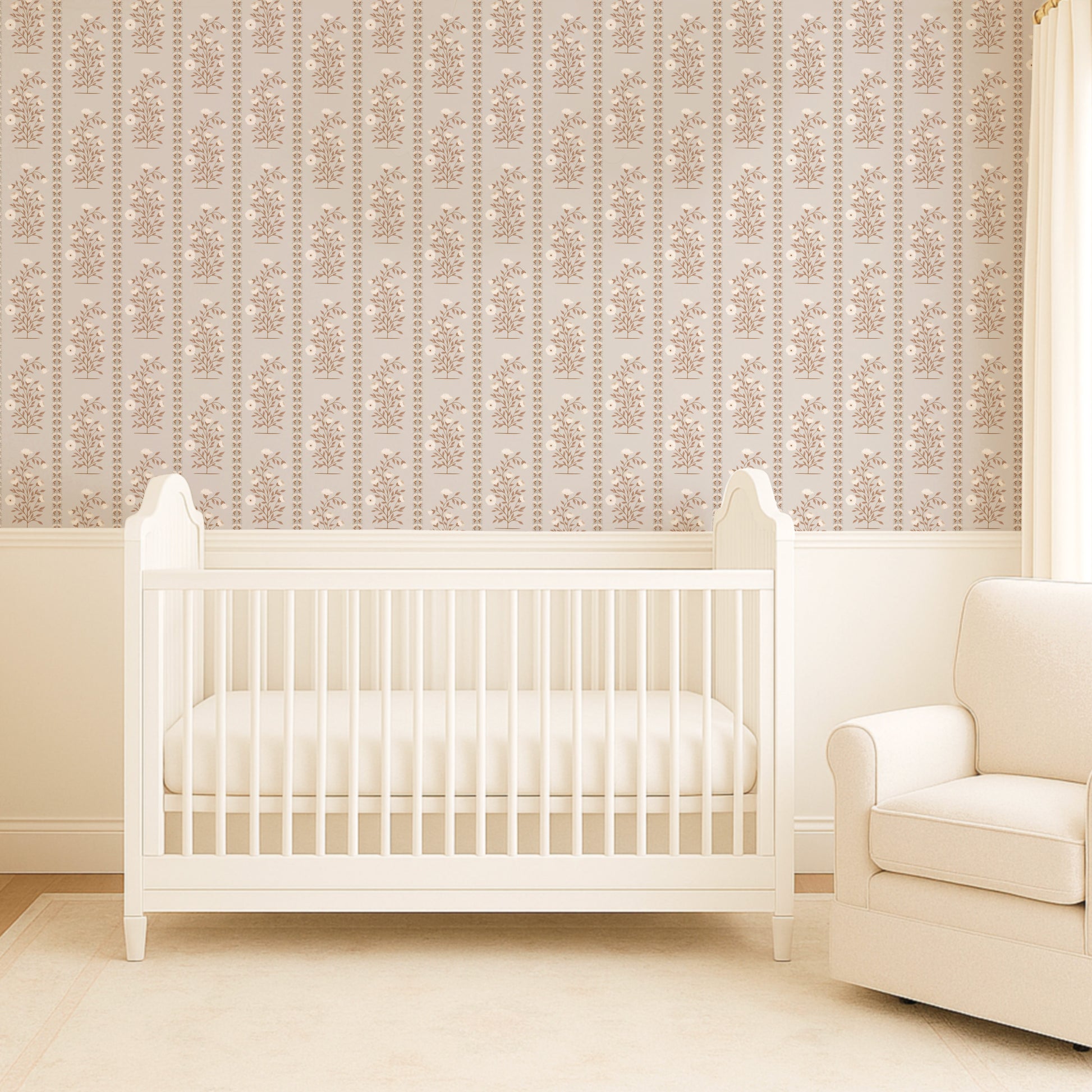 Boteh Paisley Stripe Light Gray peel and stick wallpaper room mockup