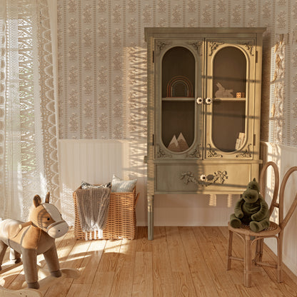 Boteh Paisley Stripe Warm Beige peel and stick wallpaper room mockup