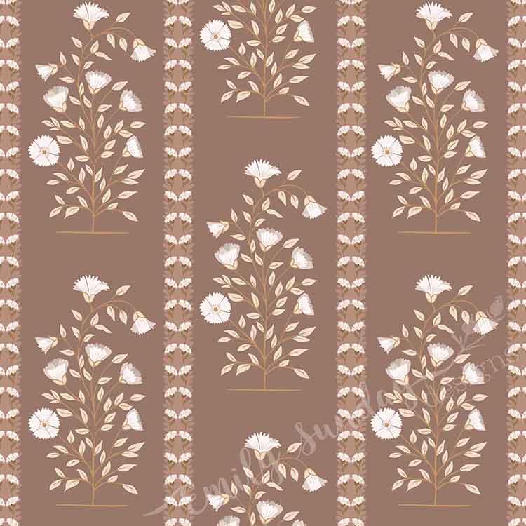 Boteh Paisley Stripe Mocha peel and stick wallpaper pattern swatch