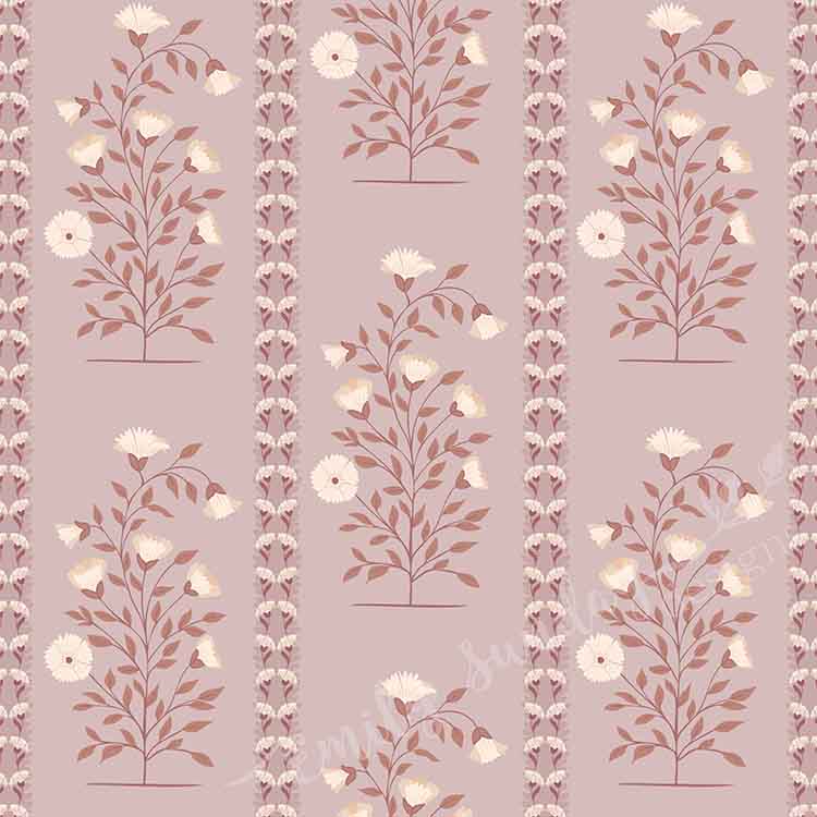 Boteh Paisley Stripe White & Blue peel and stick wallpaper pattern swatch